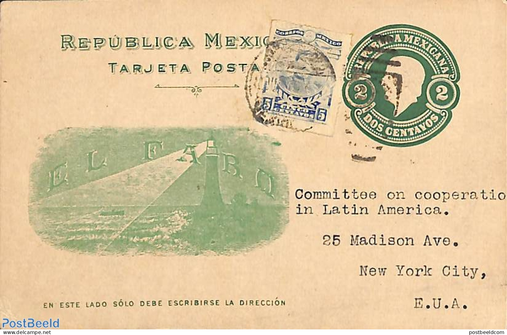 Mexico 1917 Postcard 2c, El Faro, To USA, Used Postal Stationary, Various - Lighthouses & Safety At Sea - Phares