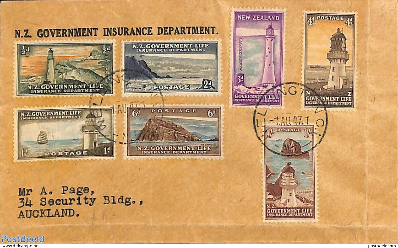 New Zealand 1947 GLI Stamps On Cover, Postal History, Various - Lighthouses & Safety At Sea - Brieven En Documenten