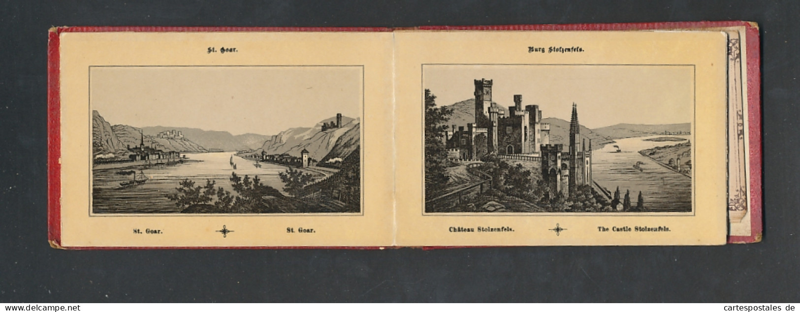 Leporello-Album Rhein, Lithographien Von Mainz, Burg Sonneck, Oberwesel, Landkarte Des Rheintals Zwischen Mainz Und K  - Lithographies