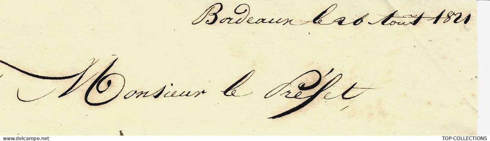 1821 LETTRE Bordeaux  Maréchal De Compagnie Commandant La 11° DIVISION MILITAIRE VISITE  ETAT MAJOR GENERAL Gironde - 1800 – 1899