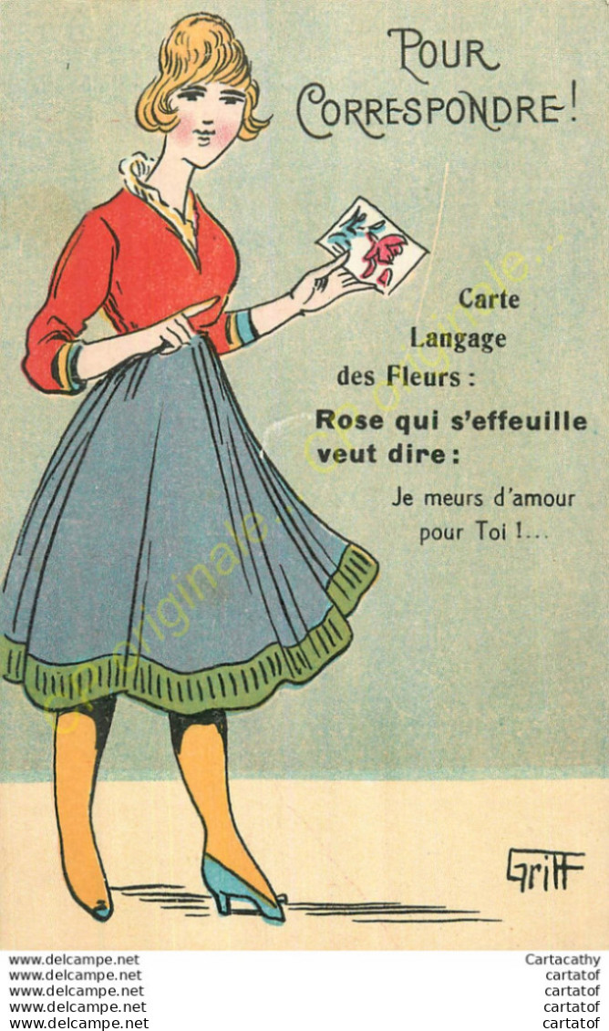 Carte Langae Des Fleurs . Rose Qui S'effeuille Veut Dire ...  POUR CORRESPONDRE !  Ill GRIFF . - Advertising