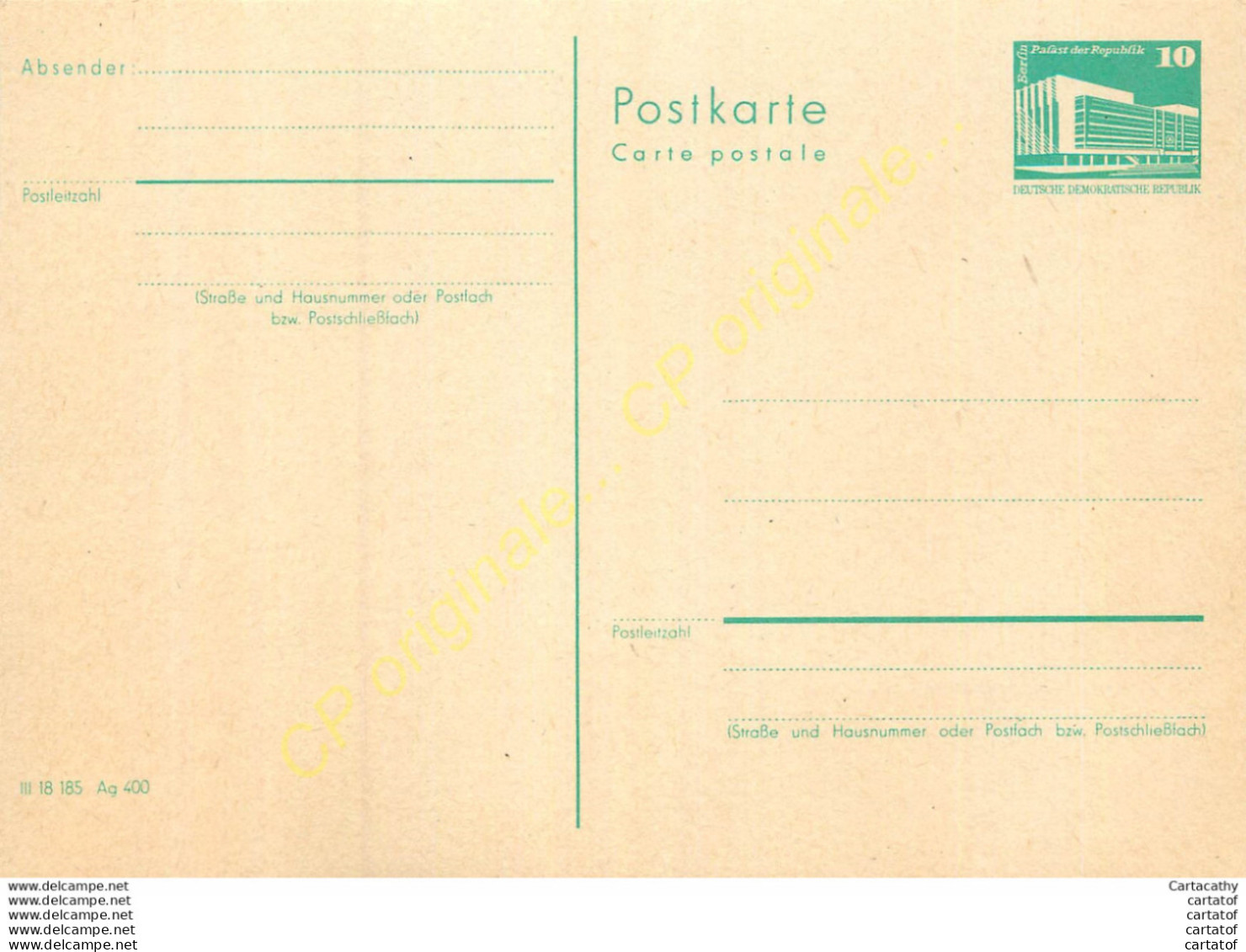 DEUTSCHE DEMOKRATISCHE REPUBLIK Berlin Palast Der Republik 10 .  Postkarte . Entier Postal . - Postkarten - Ungebraucht