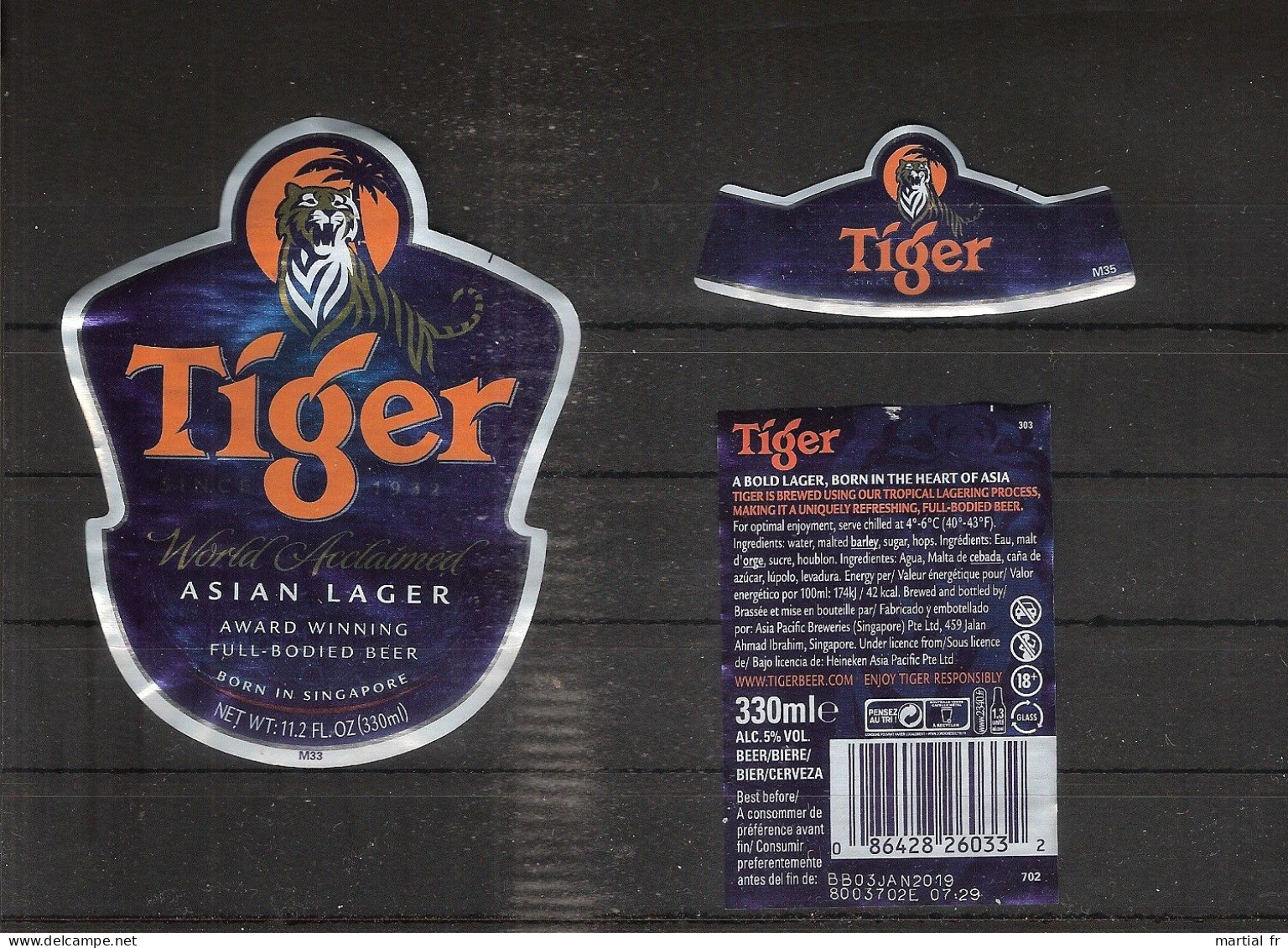 3 ETIQUETTE DE BIERE TIGRE TIGER WILDKATZE VIETNAM SINGAPOUR SINGAPORE BIERA BIER Béier BIRRA CERVEZA CERVEJA BEER - Cerveza