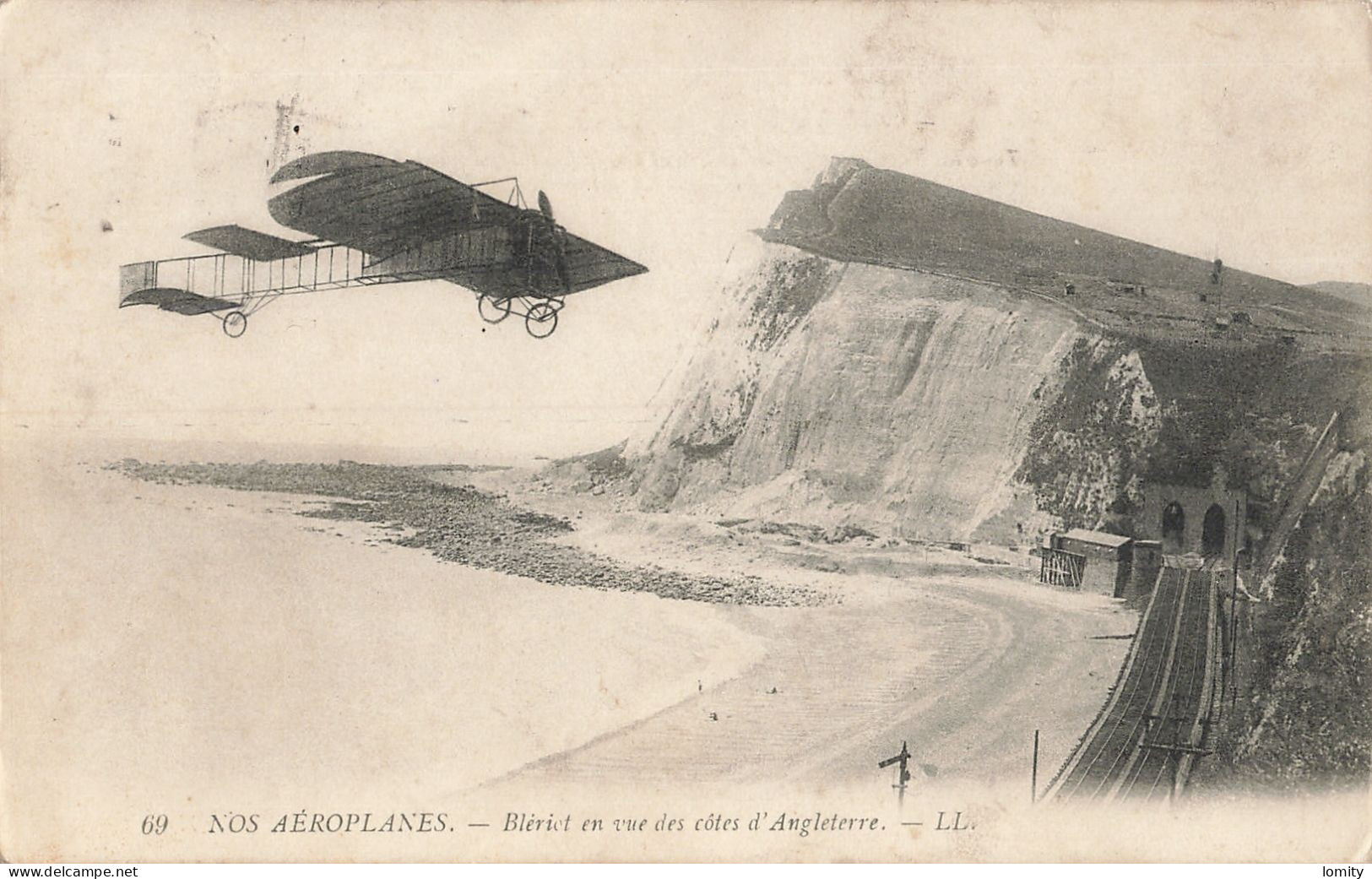 Aviation Nos Aéroplanes Avion Aéroplane Bleriot En Vue Des Cotes D' Angleterre CPA Cachet 1909 - ....-1914: Precursores