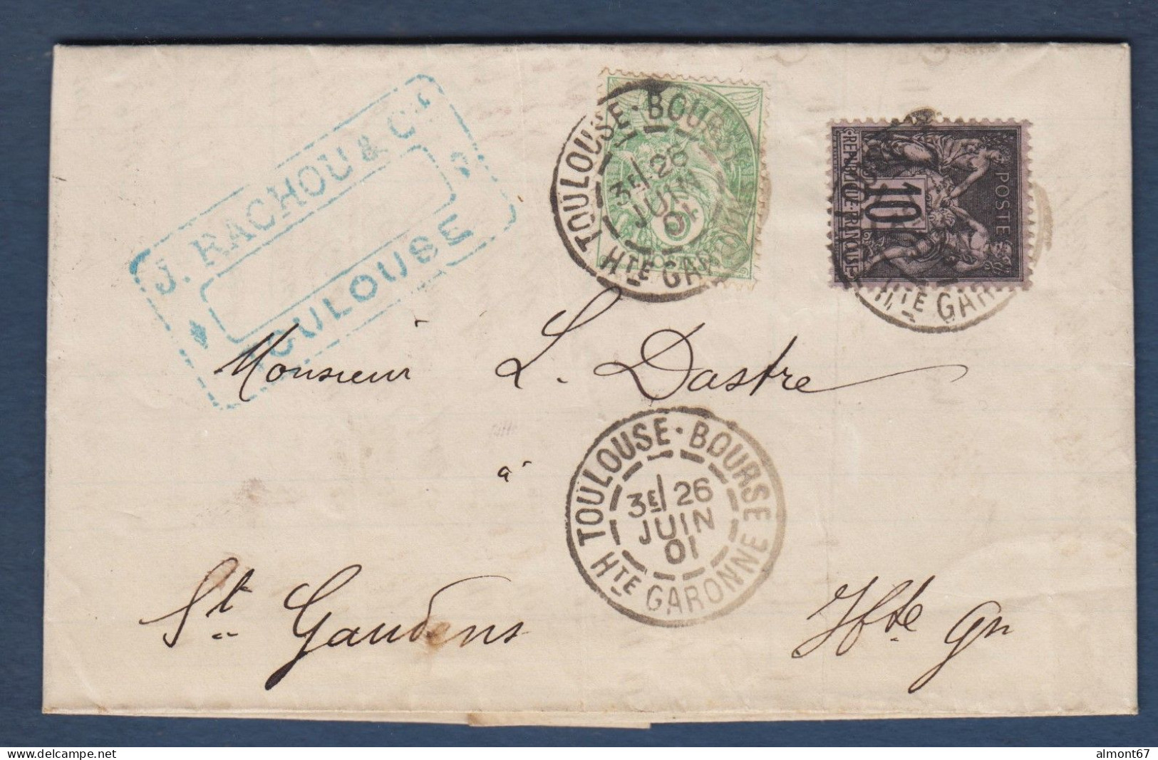 Haute Garonne - Mixte Sage Blanc Sur Lettre De Toulouse - 1877-1920: Semi Modern Period