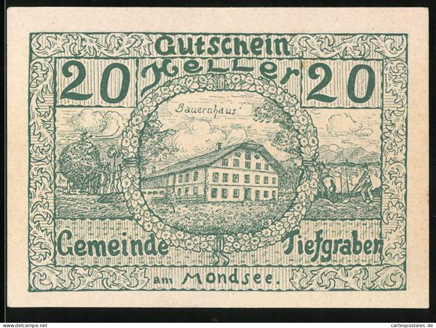 Notgeld Tiefgraben 1920, 20 Heller, Bauernhaus  - Oesterreich