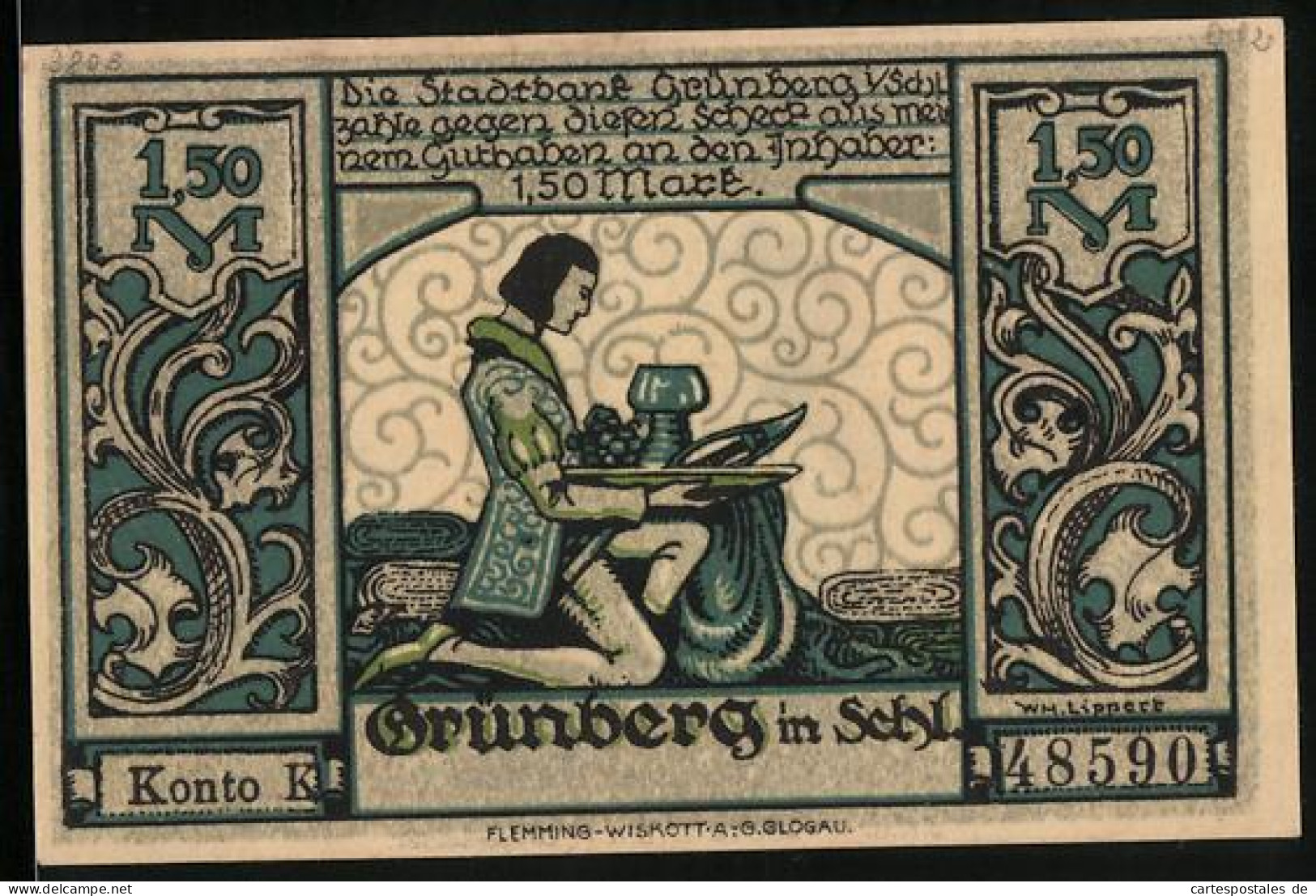 Notgeld Grünberg, 1,50 Mark, Bediensteter, Buchhändler  - Lokale Ausgaben