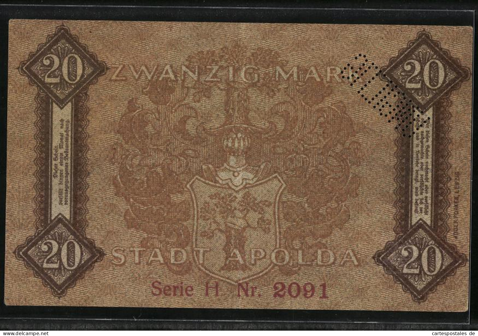 Notgeld Apolda 1918, 20 Mark, Stadtwappen  - [11] Local Banknote Issues