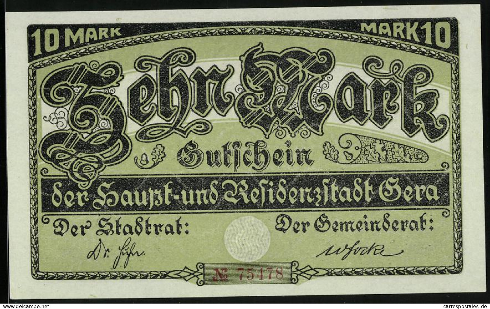 Notgeld Gera 1919, 10 Mark, Stadtwappen  - [11] Lokale Uitgaven