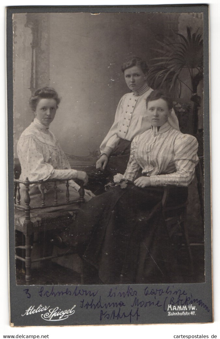 Fotografie Atelier Spiegel, Hamm I. W., Bahnhofstr. 47, Caroline, Johanna Und Marie Böckmann In Eleganten Outfits  - Anonymous Persons