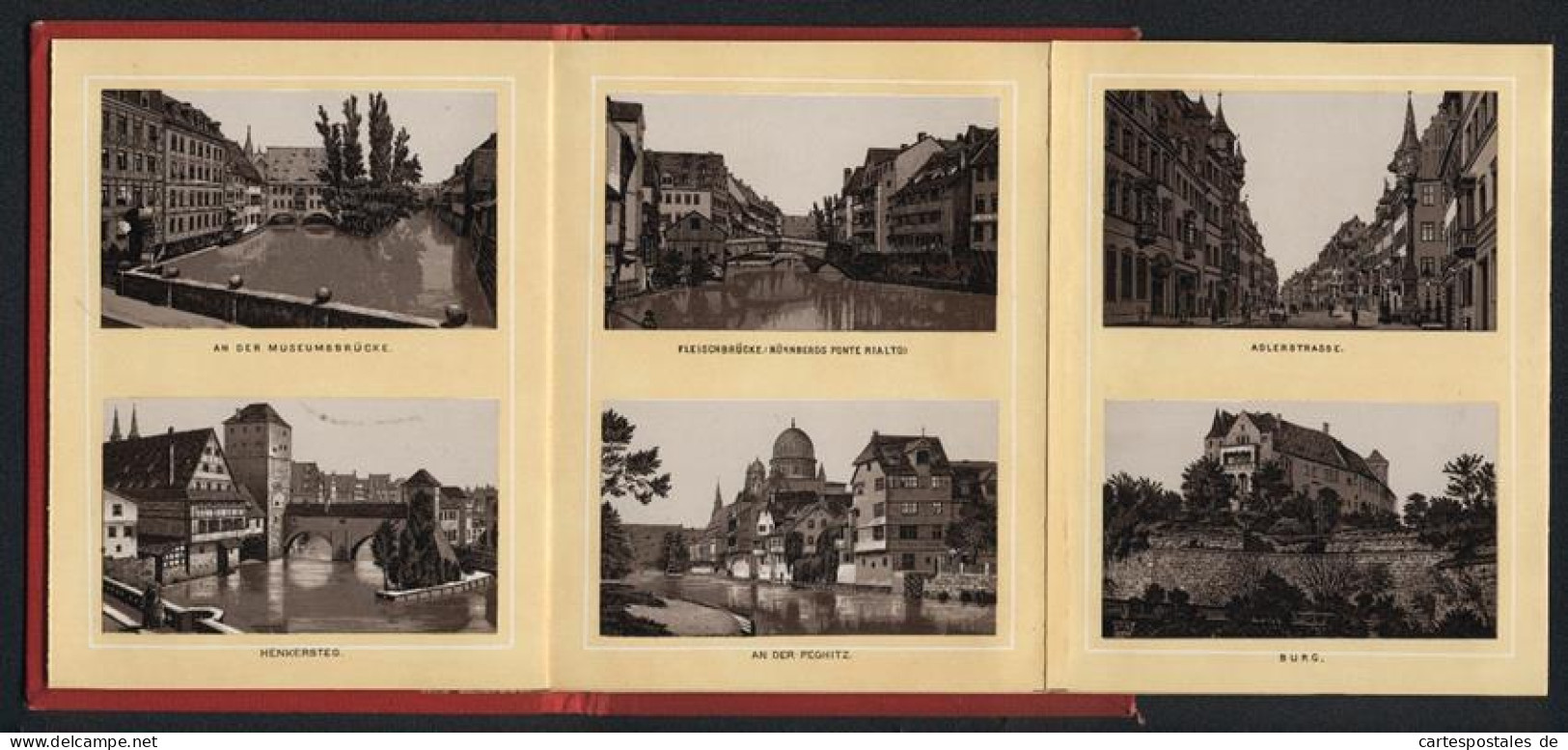 Leporello-Album 30 Lithographie-Ansichten Nürnberg, Synagoge Pegnitz, Adlerstrasse, Karolinenstrasse, Rathaus, Henker  - Litografia