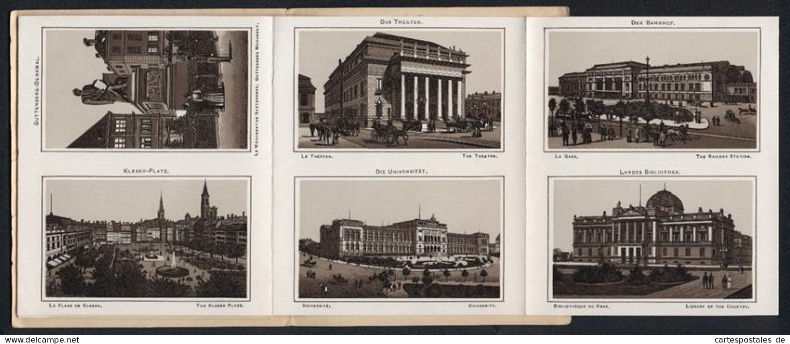 Leporello-Album 24 Lithographie-Ansichten Strassburg I. E., Bahnhof, Landesausschuss-Gebäude, Frauenhaus, Kleber-Platz  - Lithografieën