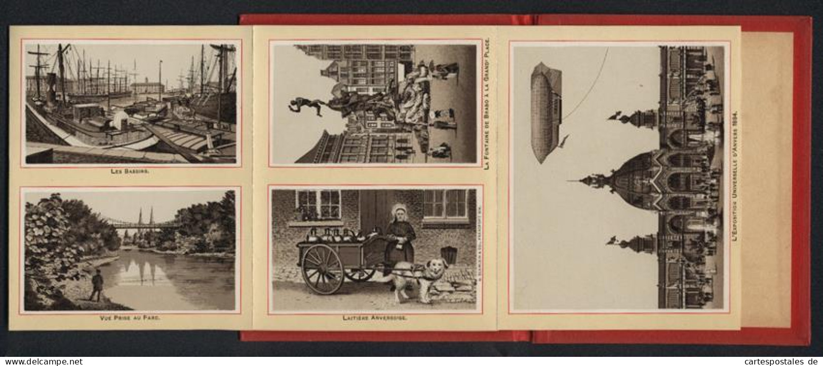 Leporello-Album 27 Lithographie-Ansichten Anvers /Antwerpen, Exposition Universelle 1894, Zeppelin, Palais, Bourse  - Lithographies