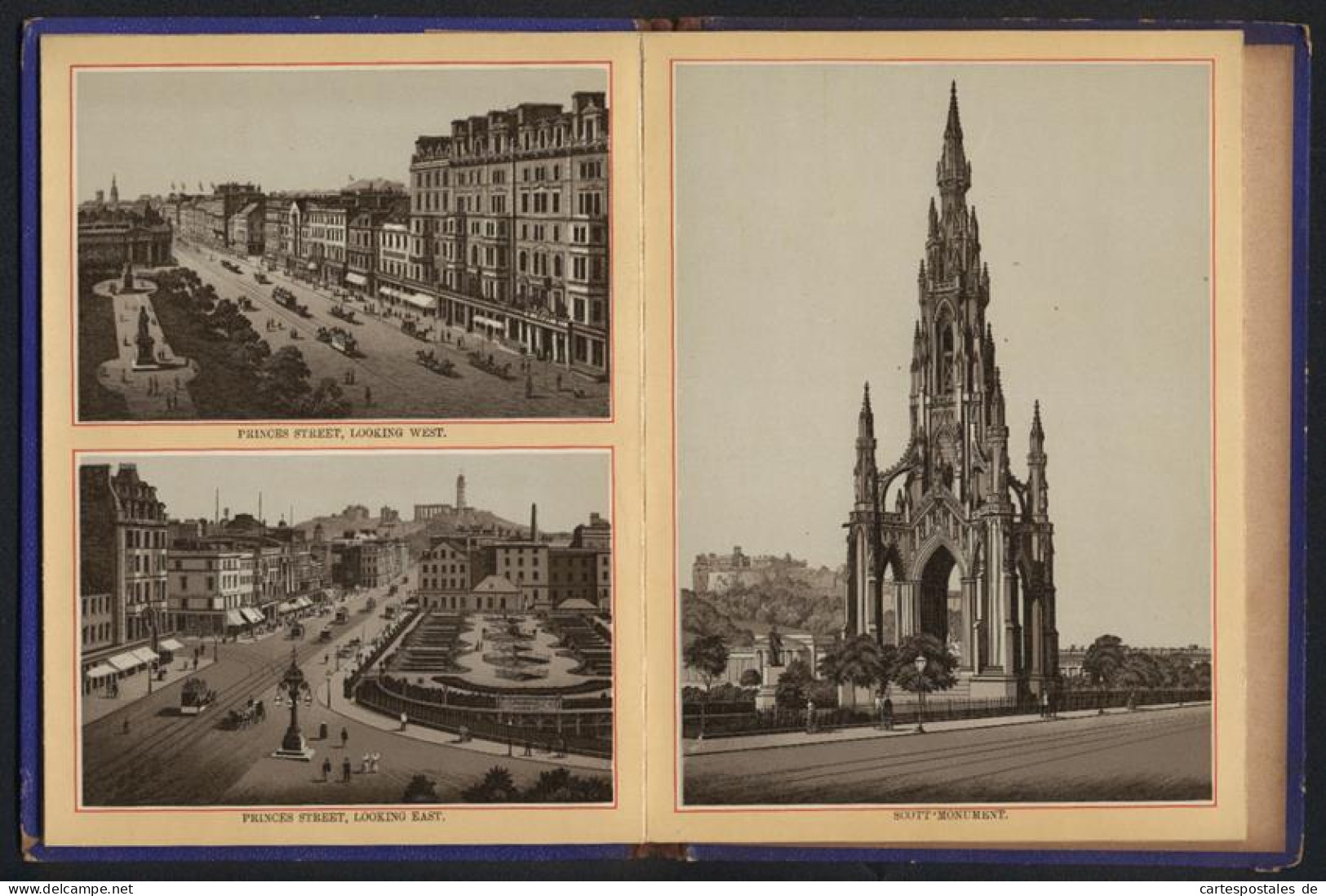 Leporello-Album 21 Lithographie-Ansichten Edinburgh, New Medical School, University, John Knox House, Princes Street  - Lithografieën