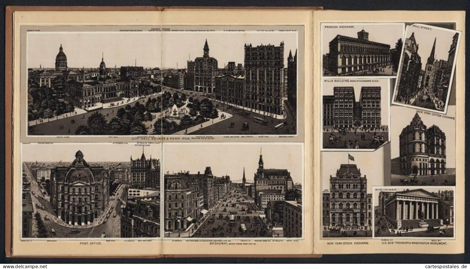 Leporello-Album 63 Lithographie-Ansichten New York, Vanderbilt Mansions, Windsor Hotel, Union Square, Wall Street Asyl  - Lithografieën