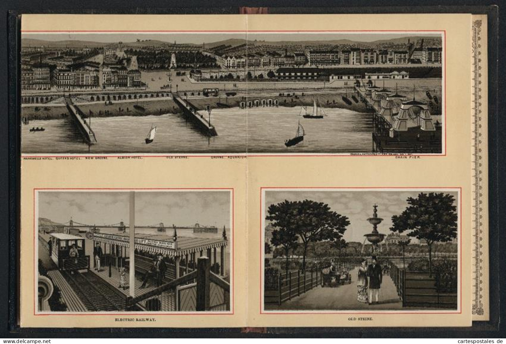 Leporello-Album 20 Lithographie-Ansichten Brighton, Aquarium, Alexandra Hospital, Bramber Village, Chain Pier, Clock  - Lithografieën