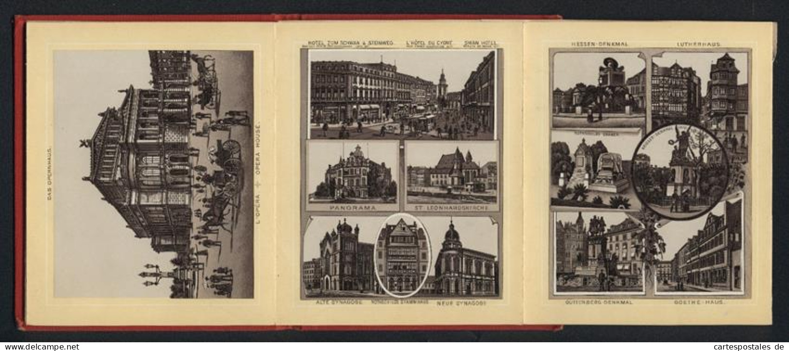 Leporello-Album 49 Lithographie-Ansichten Frankfurt / Main, Neue & Alte Synagoge, Int. Electrotech. Ausstellung 1891  - Litografía