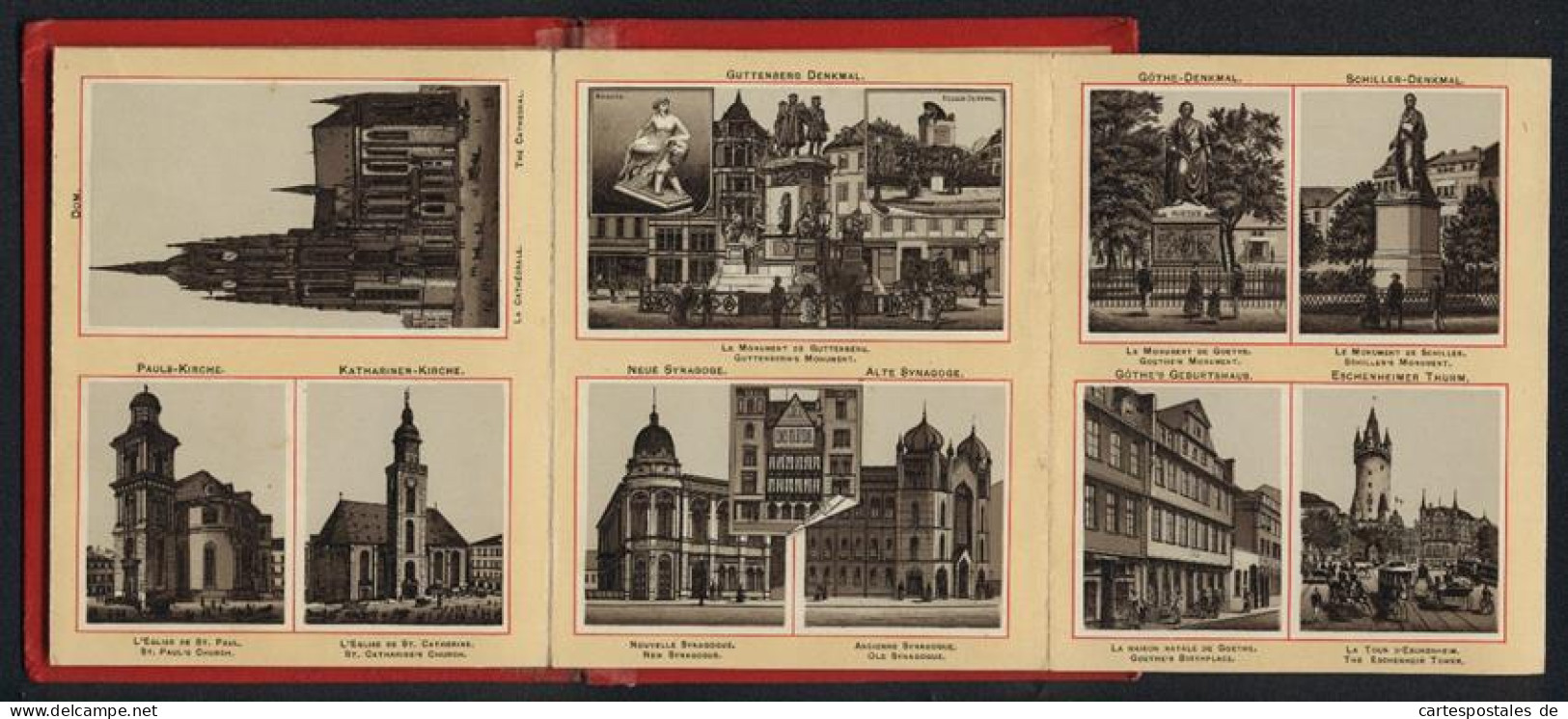 Lithographie Leporello-Album 36 Lithographie-Ansichten Frankfurt / Main, Alte & Neue Synagoge, Städel`sche Institut  - Lithografieën