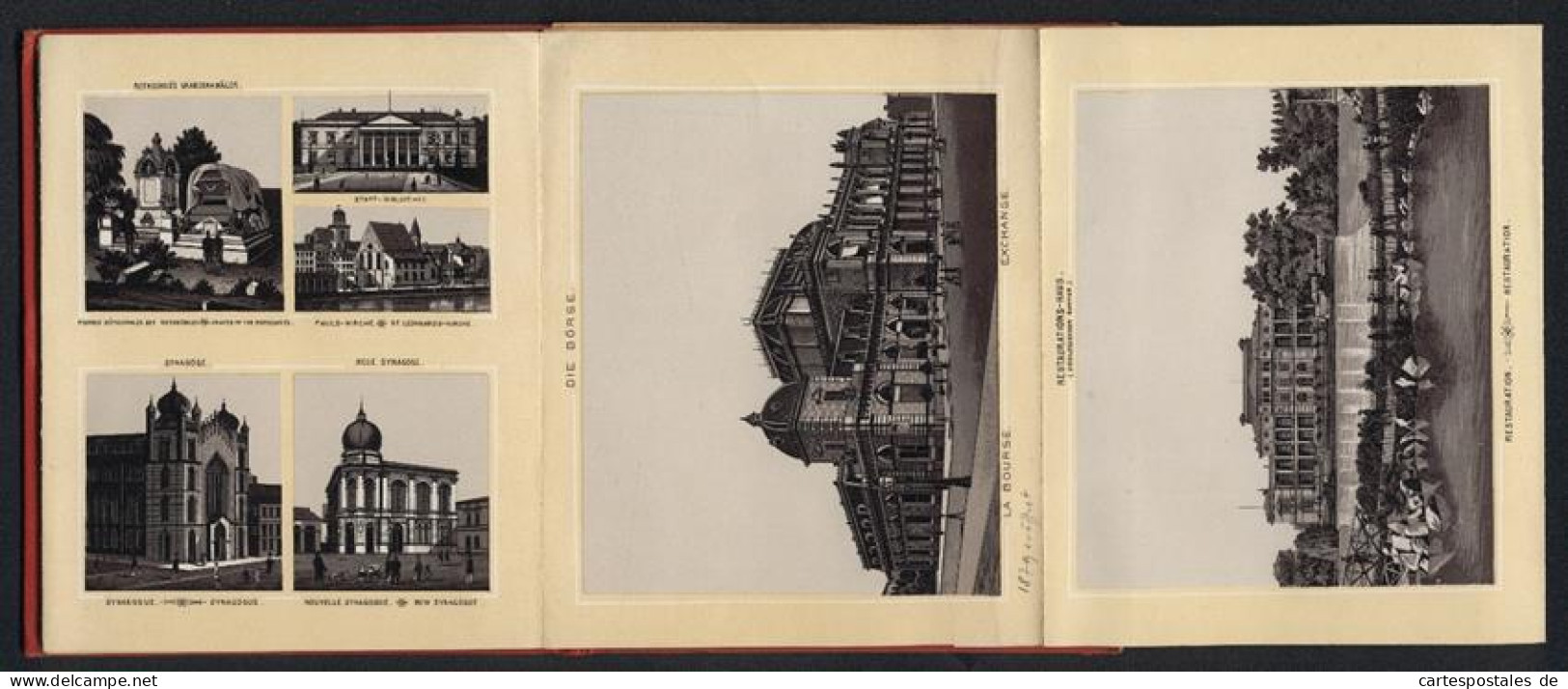 Leporello-Album 30 Lithographie-Ansichten Frankfurt / Main, Synagogen, Rothschild Grab, Zollhafen, Panorama, Bahnhof  - Litografía