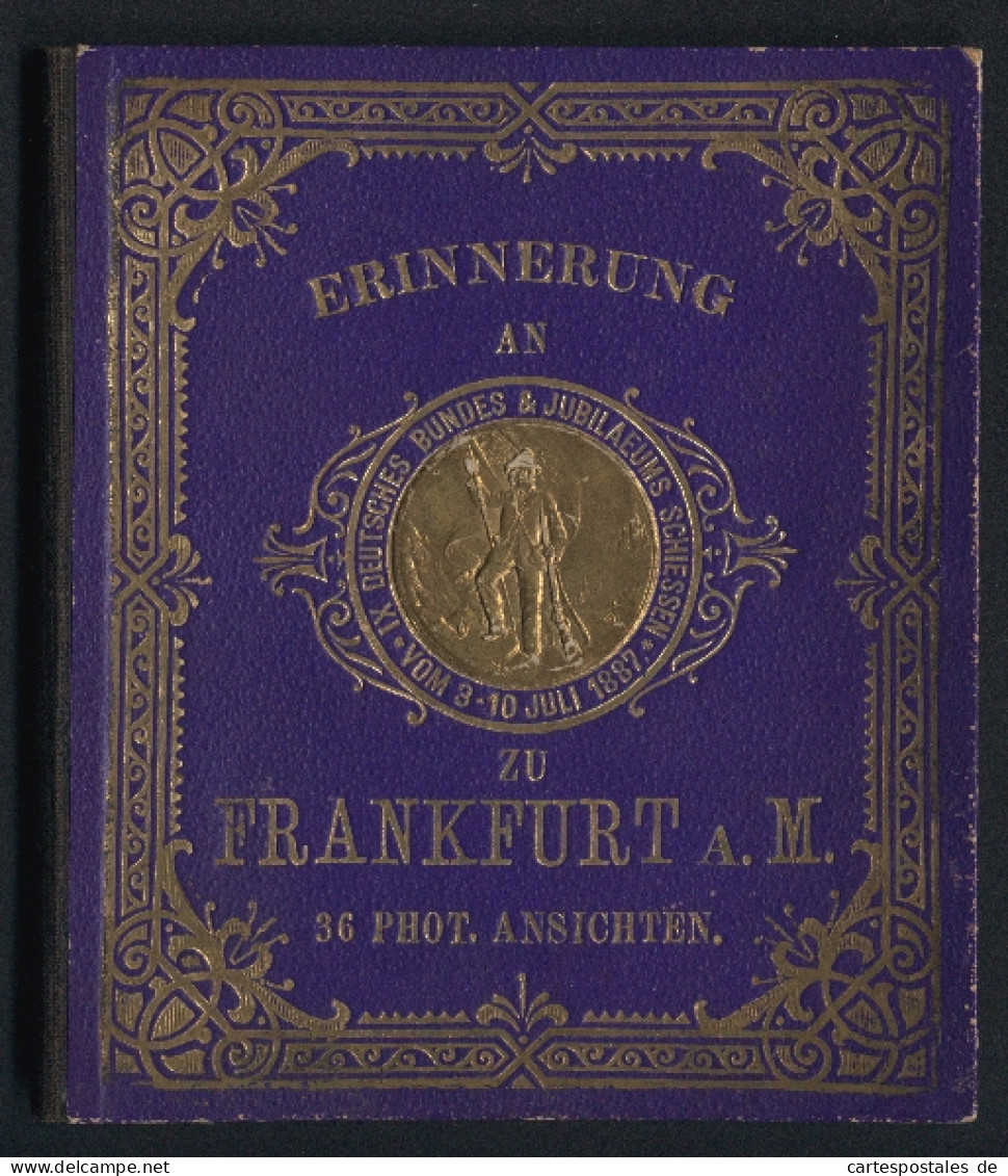 Leporello-Album 36 Lithographie-Ansichten Frankfurt / Main, Synagogen, Bundesschiessen 1887, Juden-Gasse, Panorama  - Litografia