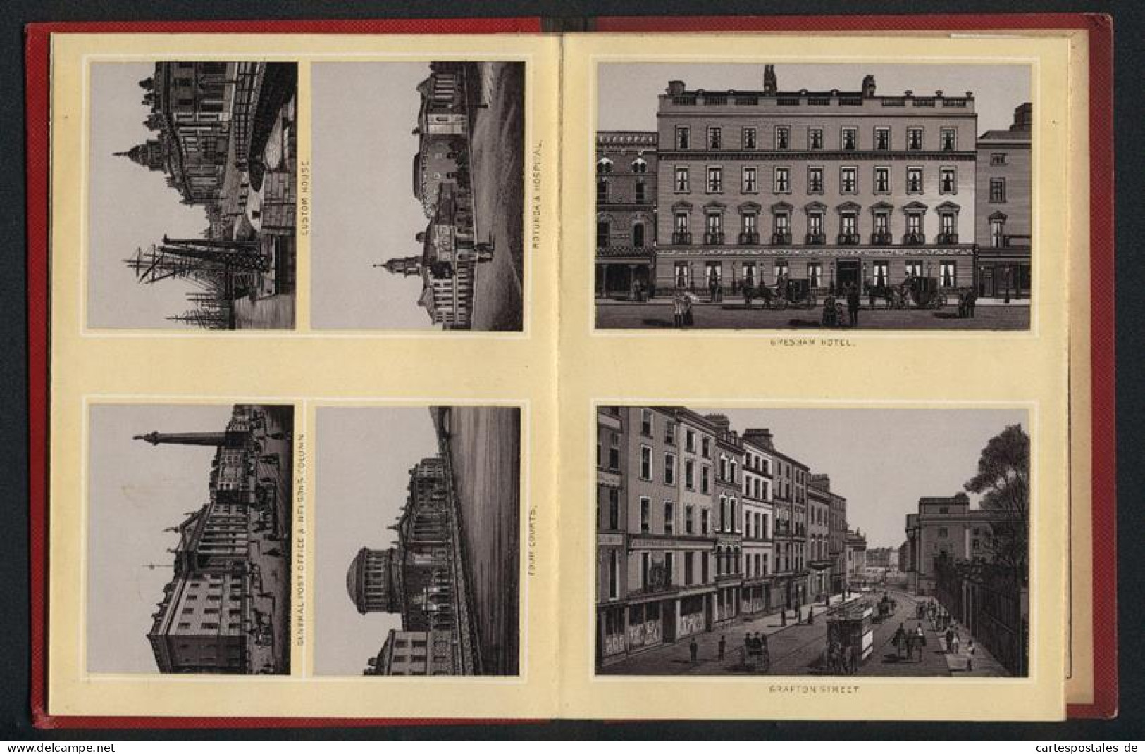 Leporello-Album 38 Lithographie-Ansichten Dublin, Kingstown, Viceregal Lodge, College Of Surgeons, Bank, Gresham Hotel  - Litografia