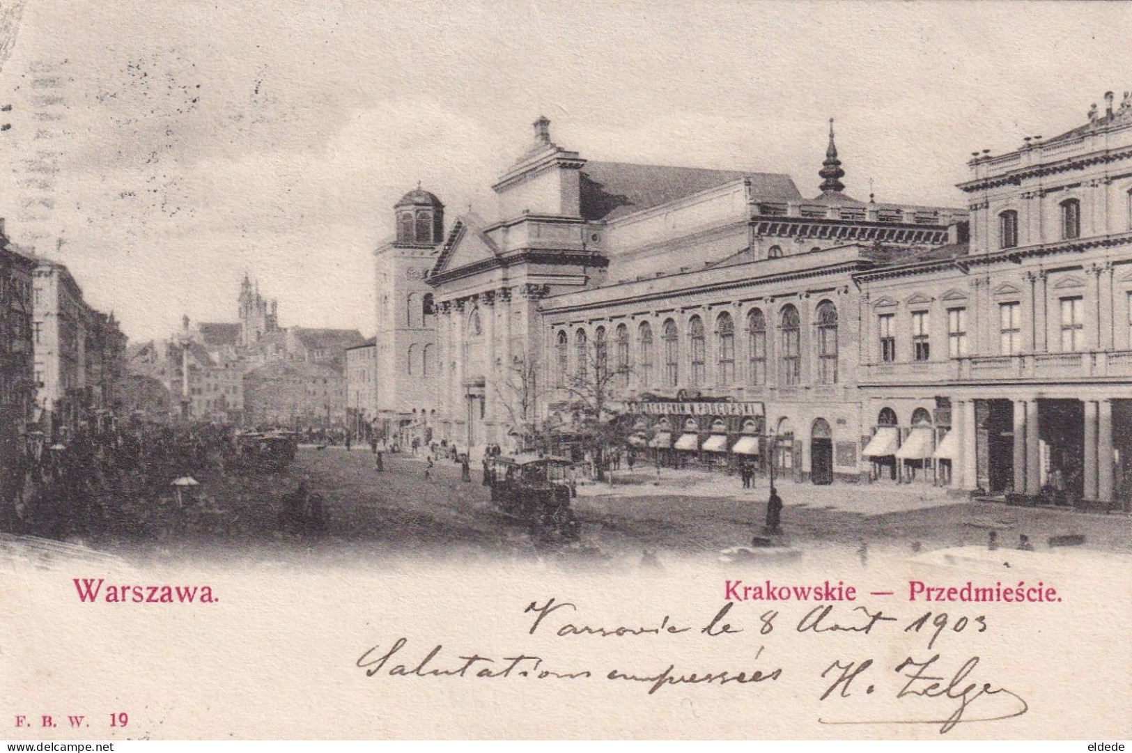 Warszawa Krakowskie Przedmiescie Horse Tram   P. Used 1903 - Poland