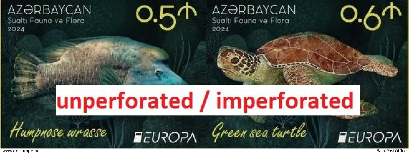 Azerbaijan 2024 CEPT EUROPA Underwater Fauna & Flora Part Booklet Without Cover 2 Stamps IMPERFORATED / UNPERFORATED - 2024