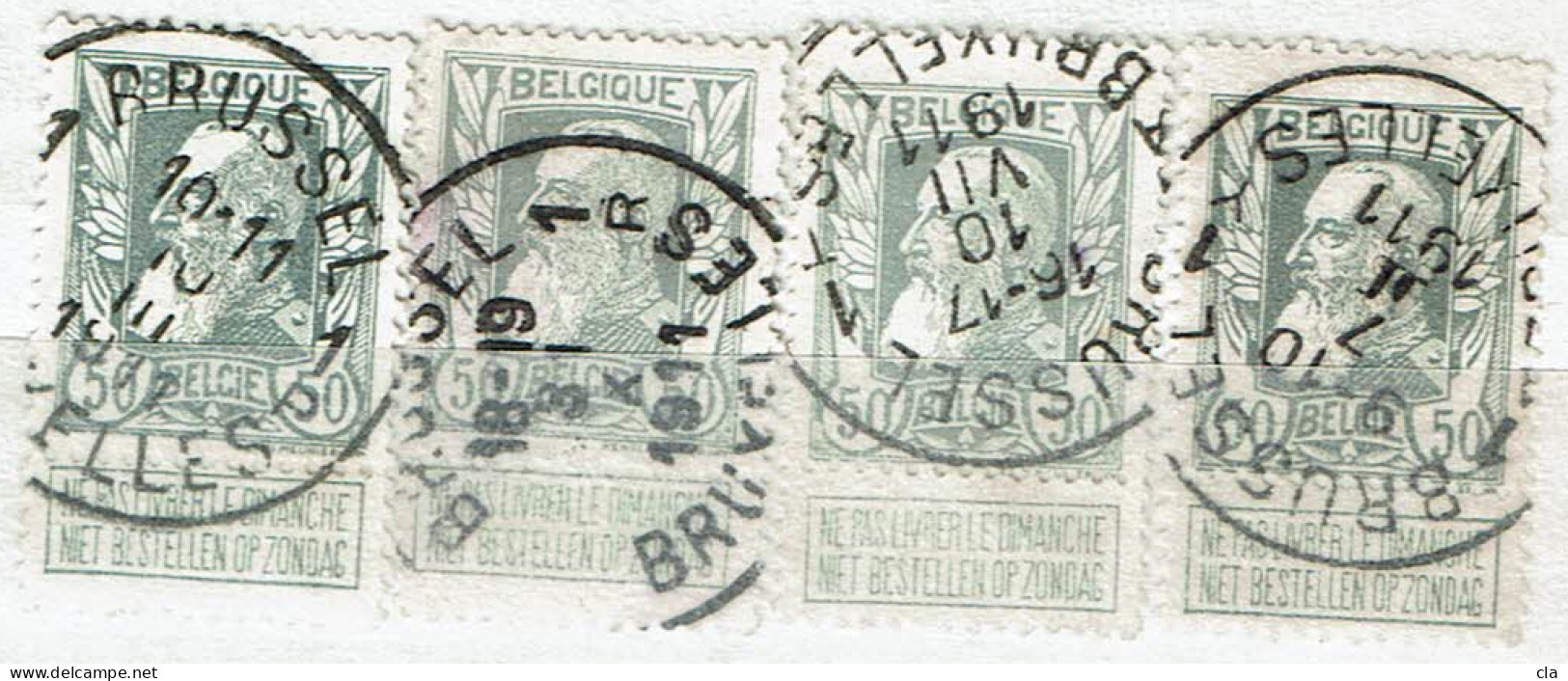 78  Obl  BXL 4 Obl.différentes - 1905 Grosse Barbe