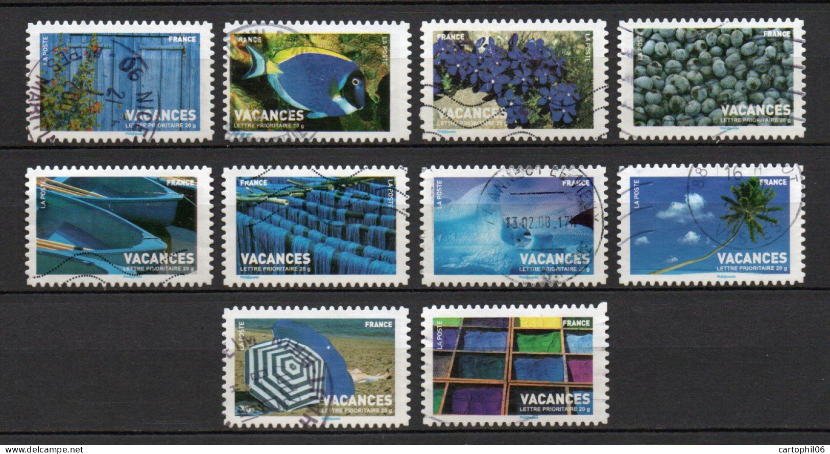 - FRANCE Adhésifs N° 118/27 Oblitérés - Série Complète TIMBRES POUR VACANCES 2007 (10 Timbres) - - Oblitérés