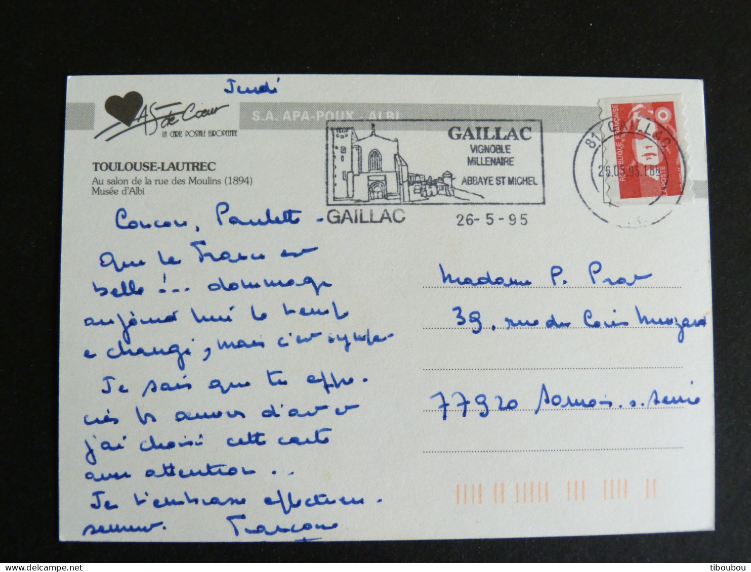 GAILLAC - TARN - FLAMME DOUBLE CERCLE SUR MARIANNE BRIAT - TOULOUSE LAUTREC PEINTRE - Mechanical Postmarks (Advertisement)