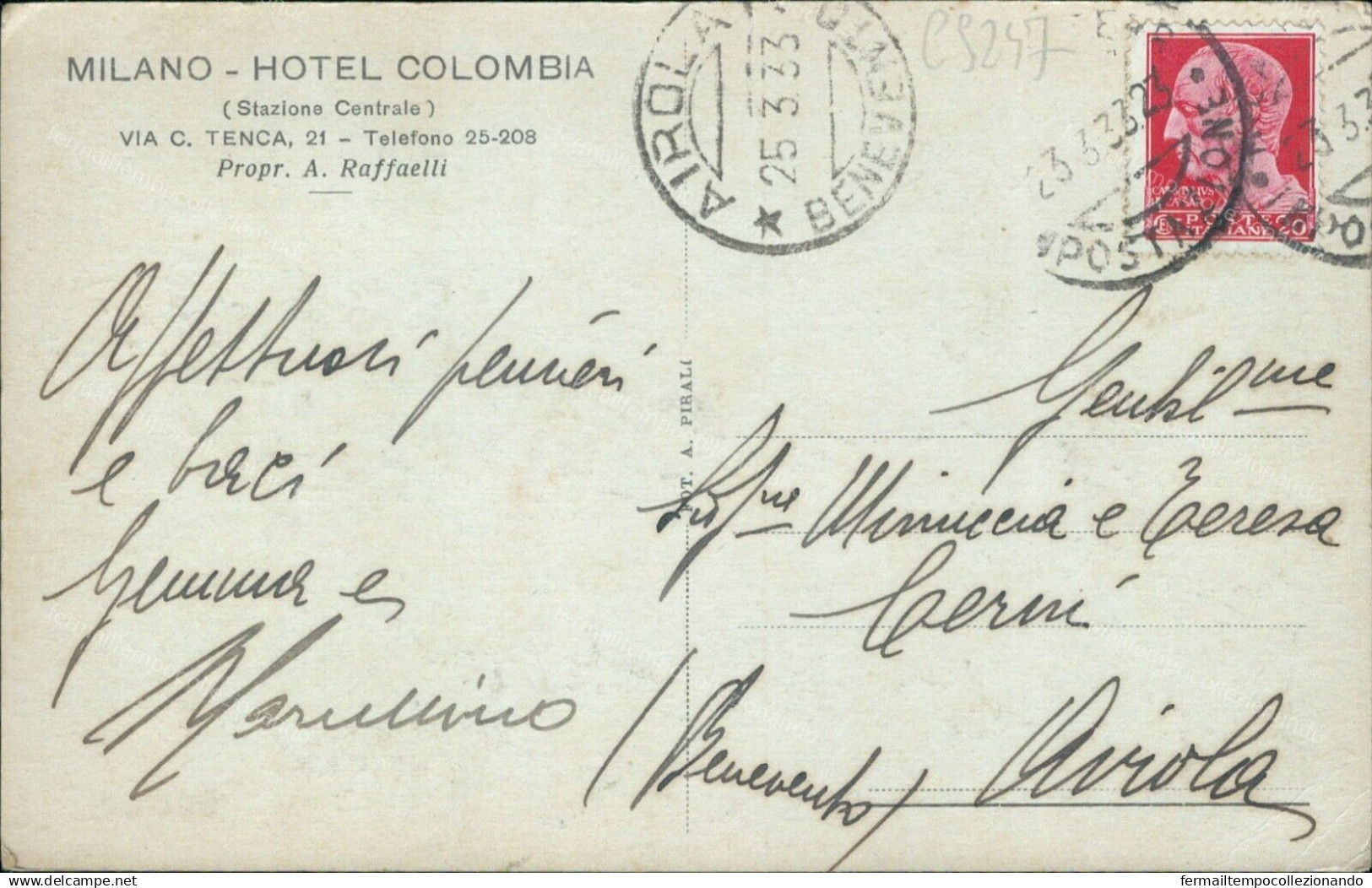 Cs247 Cartolina Milano Citta' Hotel Colombia 1933 - Milano (Mailand)