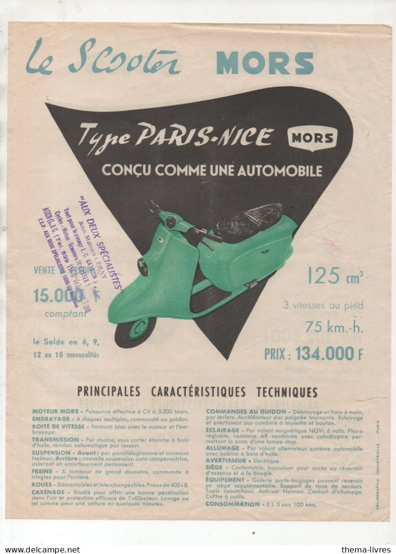 Skooter MORS  Type SPEED Au Recto, Type PARIS-NICE Au Verso (PPP47359) - Advertising