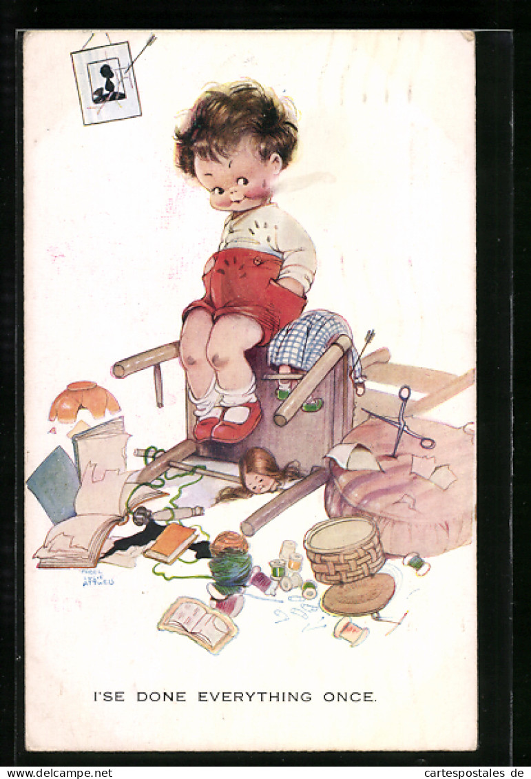 Künstler-AK Mabel Lucie Attwell: Kleines Kind Sitzt In Mitten Von Chaos  - Attwell, M. L.