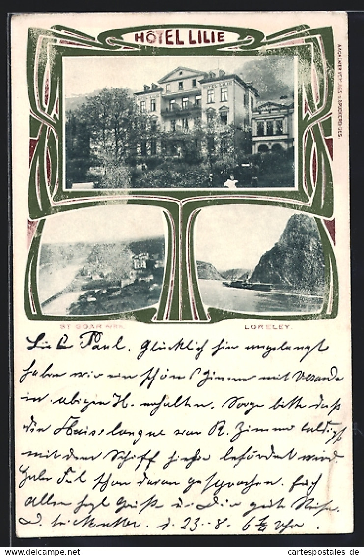 AK St. Goar A. Rh., Das Hotel Lilie, Die Loreley  - St. Goar