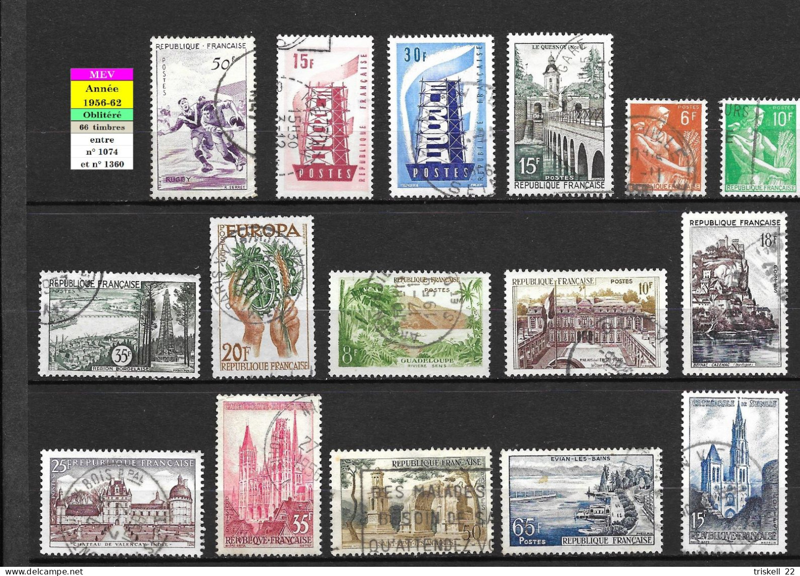 Lot De 66 Timbres Oblitérés Entre N° 1074 & 1360 ( Année 1956-62 ) - Verzamelingen