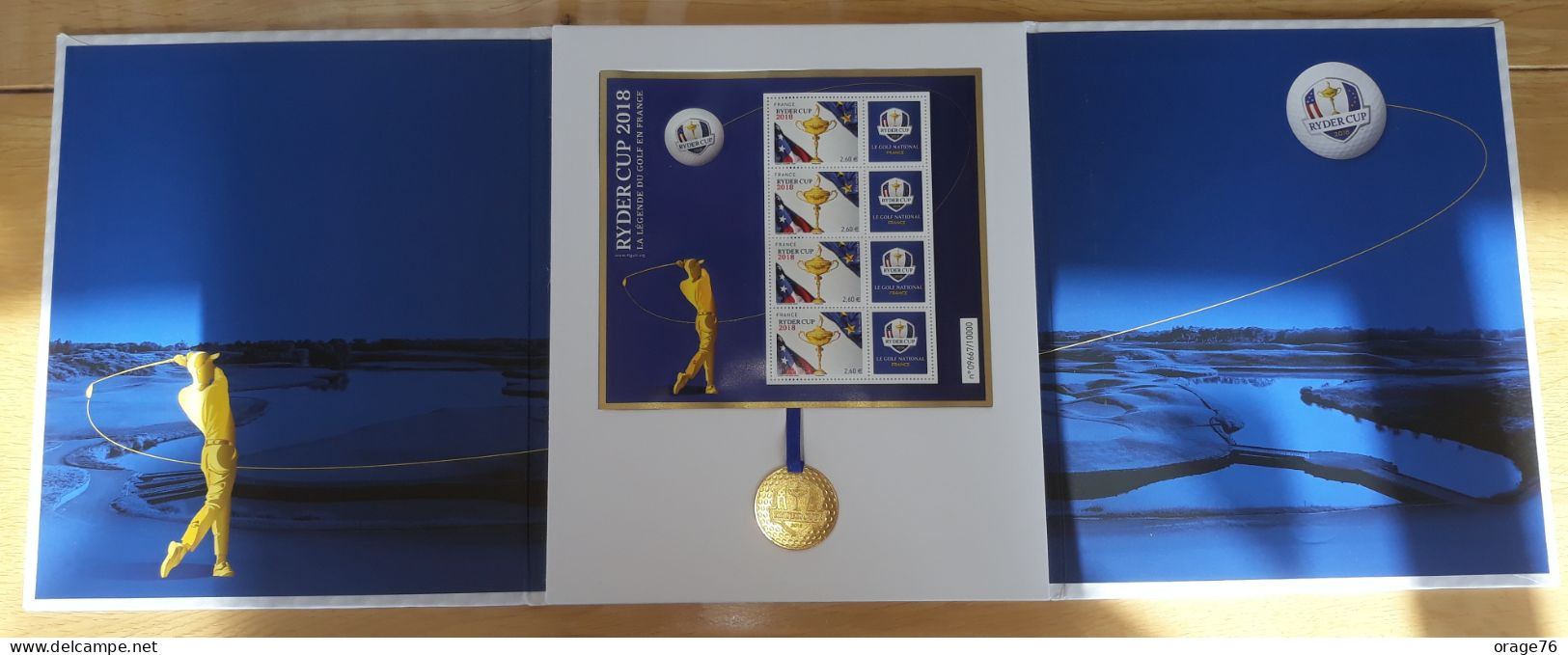 FRANCE 2018 COFFRET GOLF RYDER CUP , NEUF** BLOC FEUILLET NUMÉROTÉ FOND BLEU + MÉDAILLE TTB - Nuevos