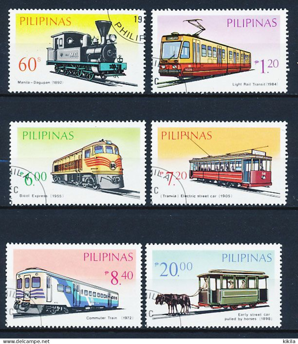 6 Timbres Oblitérés Des PHILIPPINES PILIPINAS XIII-15 Train Locomotive Tramway - Treinen