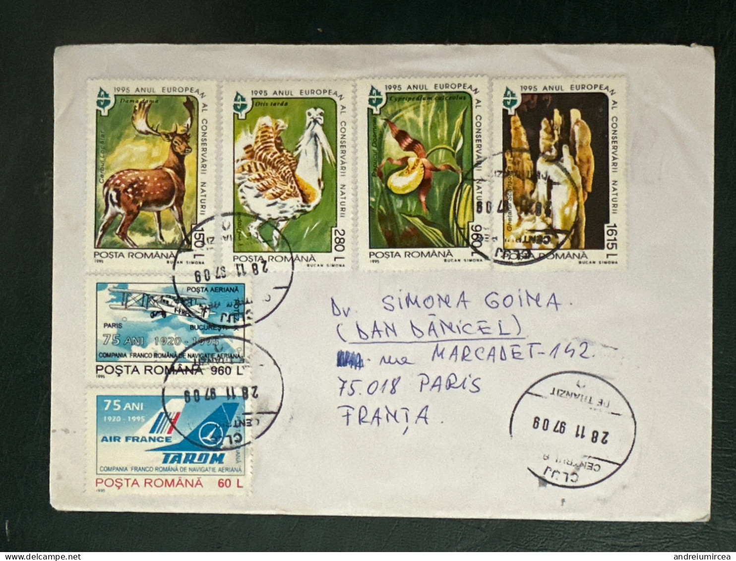 România 1997 Scrisoare Pentru Franța - Lettres & Documents
