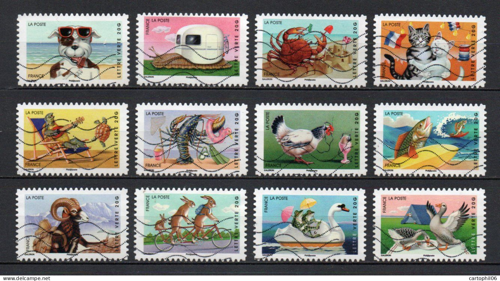 - FRANCE Adhésifs N° 977/88 Oblitérés - Série Complète SOURIRES VACANCES 2014 (12 Timbres) - - Oblitérés