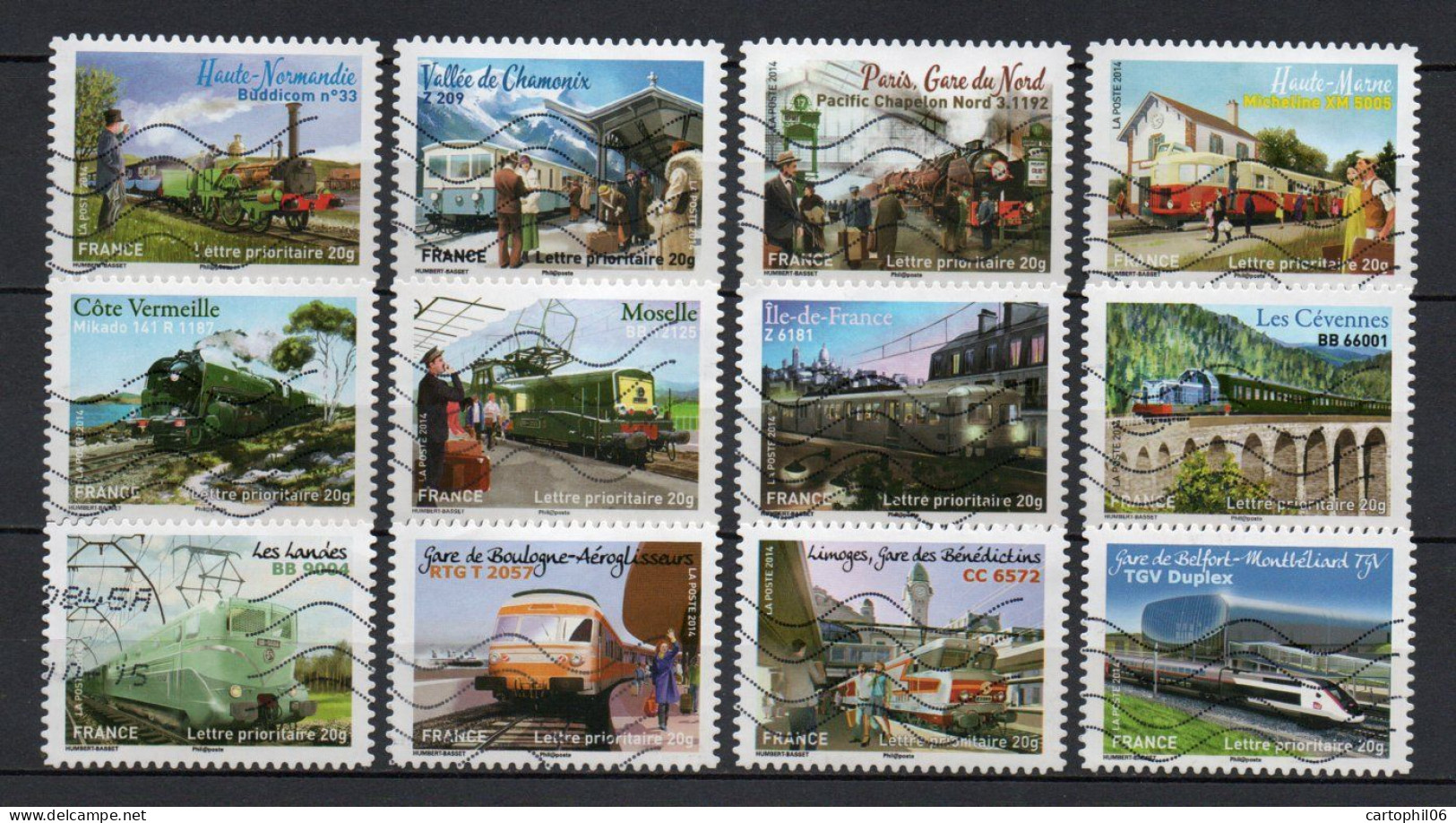 - FRANCE Adhésifs N° 999/1010 Oblitérés - Série Complète LA GRANDE ÉPOPÉE DU VOYAGE EN TRAIN 2014 (12 Timbres) - - Oblitérés