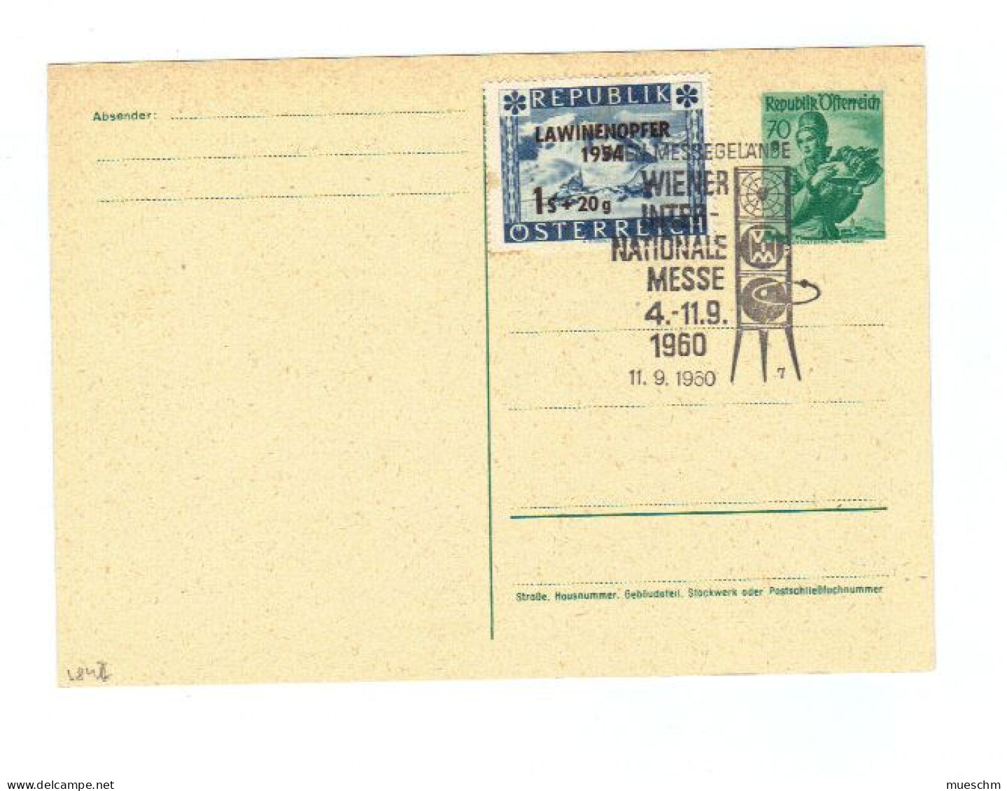 Österreich, 1960, Ungebr.Postkarte Mit Eingedr. 70Gr./Trachten Und Zusatz 1S+20g/Lawinen Unglück1954 U. SStpl. (11794W) - Briefkaarten