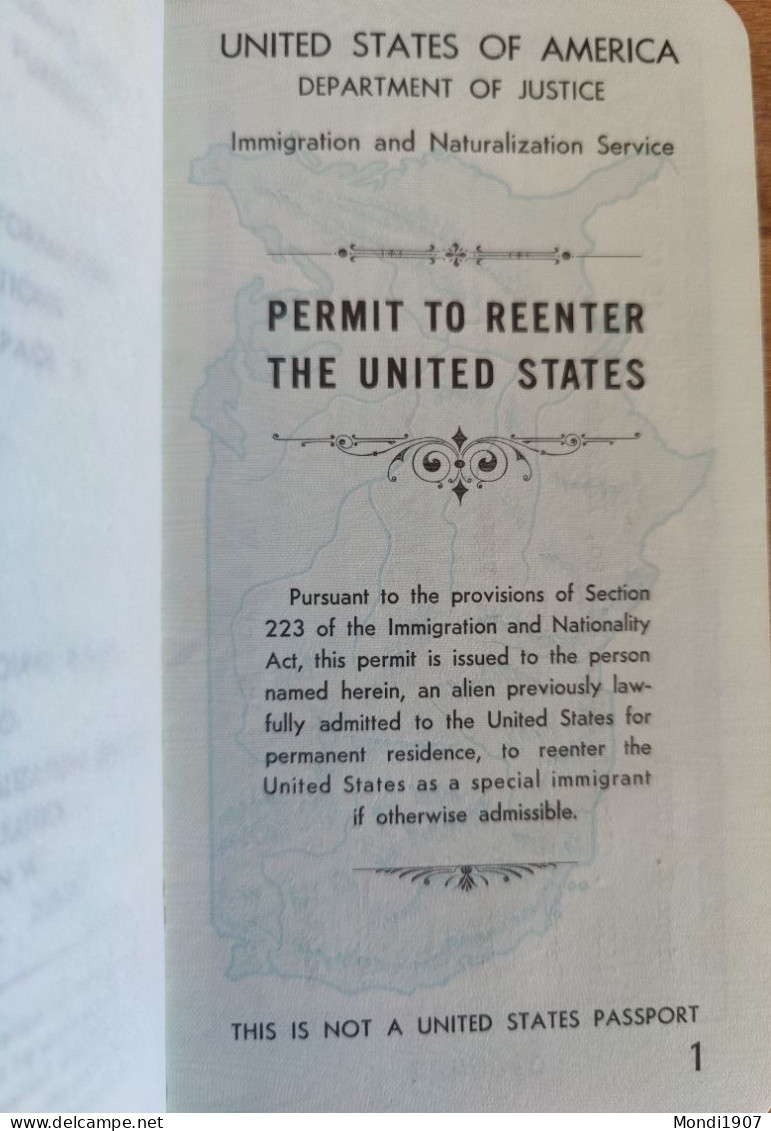 Permit To Re-enter USA 1979 For Cuban Born Lady. USA Passport Also Available - Sammlungen