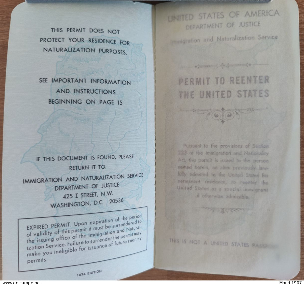 Permit To Re-enter USA 1979 For Cuban Born Lady. USA Passport Also Available - Sammlungen