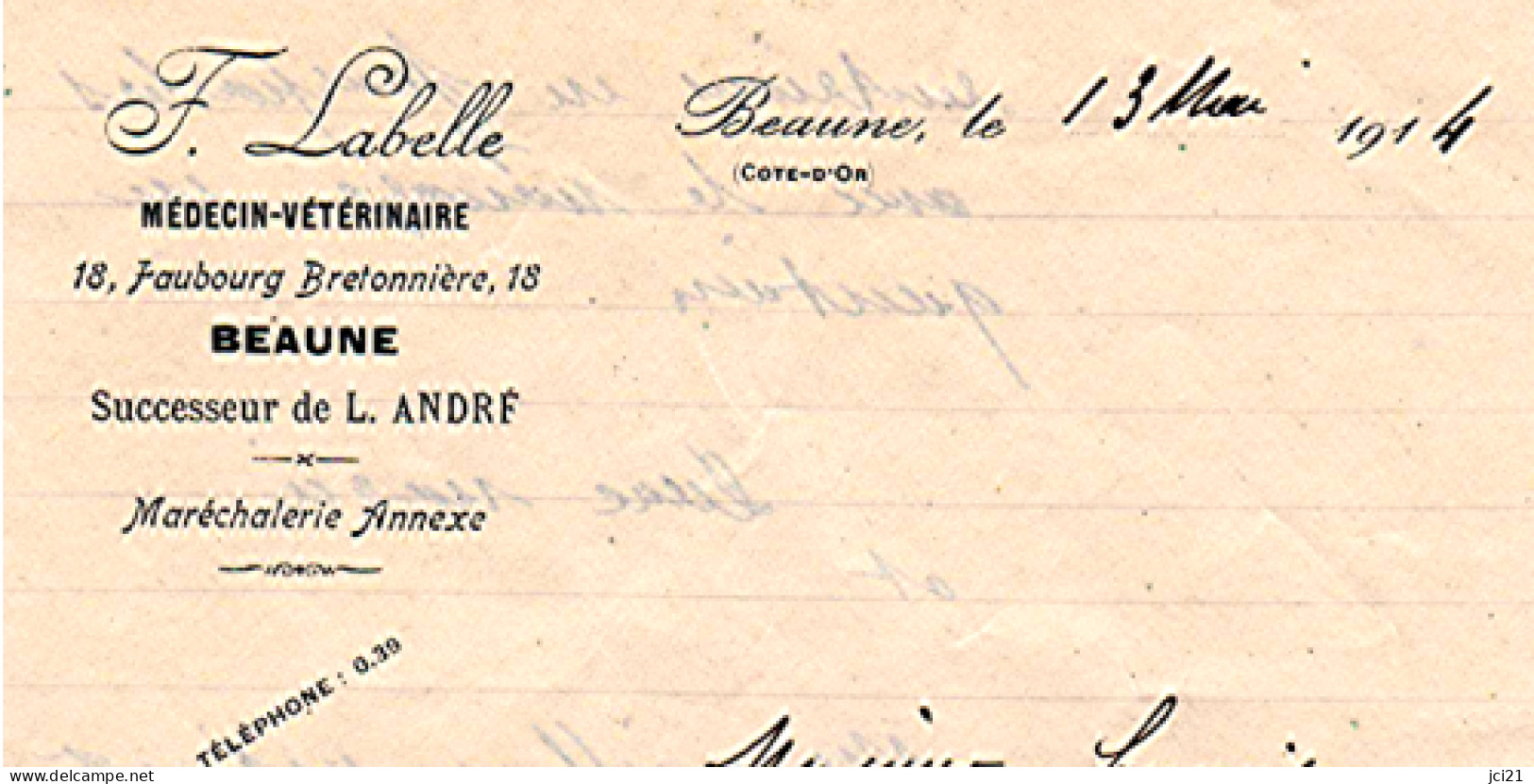 Lettre De 1914 " F.LABELLE " Médecin-Vétérinaire 21 BEAUNE Côte D'Or (670) _RLVP27a-b - 1900 – 1949