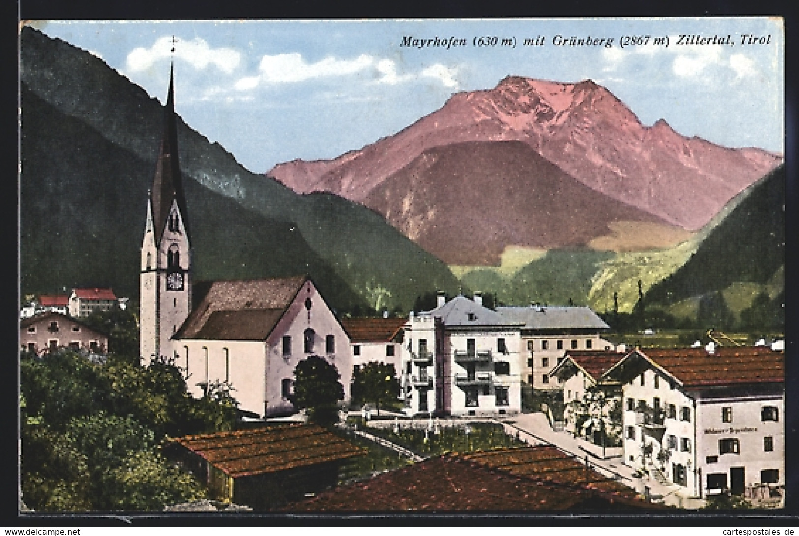 AK Mayrhofen /Zillertal, Ortspartie Mit Kirche & Grünberg  - Sonstige & Ohne Zuordnung