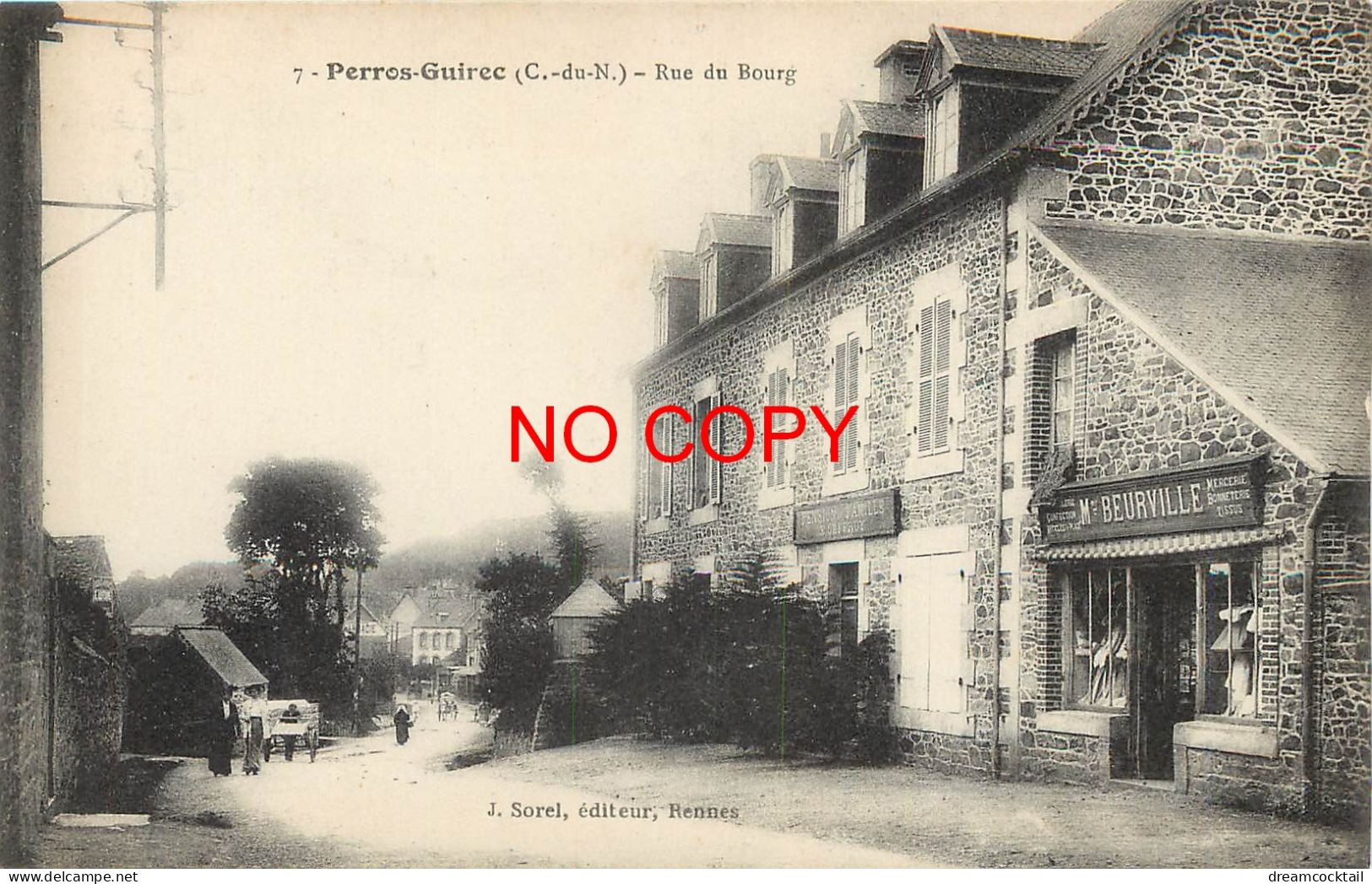 22 PERROS-GUIREC. Mercerie Beurville Et Pension De Famille Geffroy Rue Du Bourg - Perros-Guirec