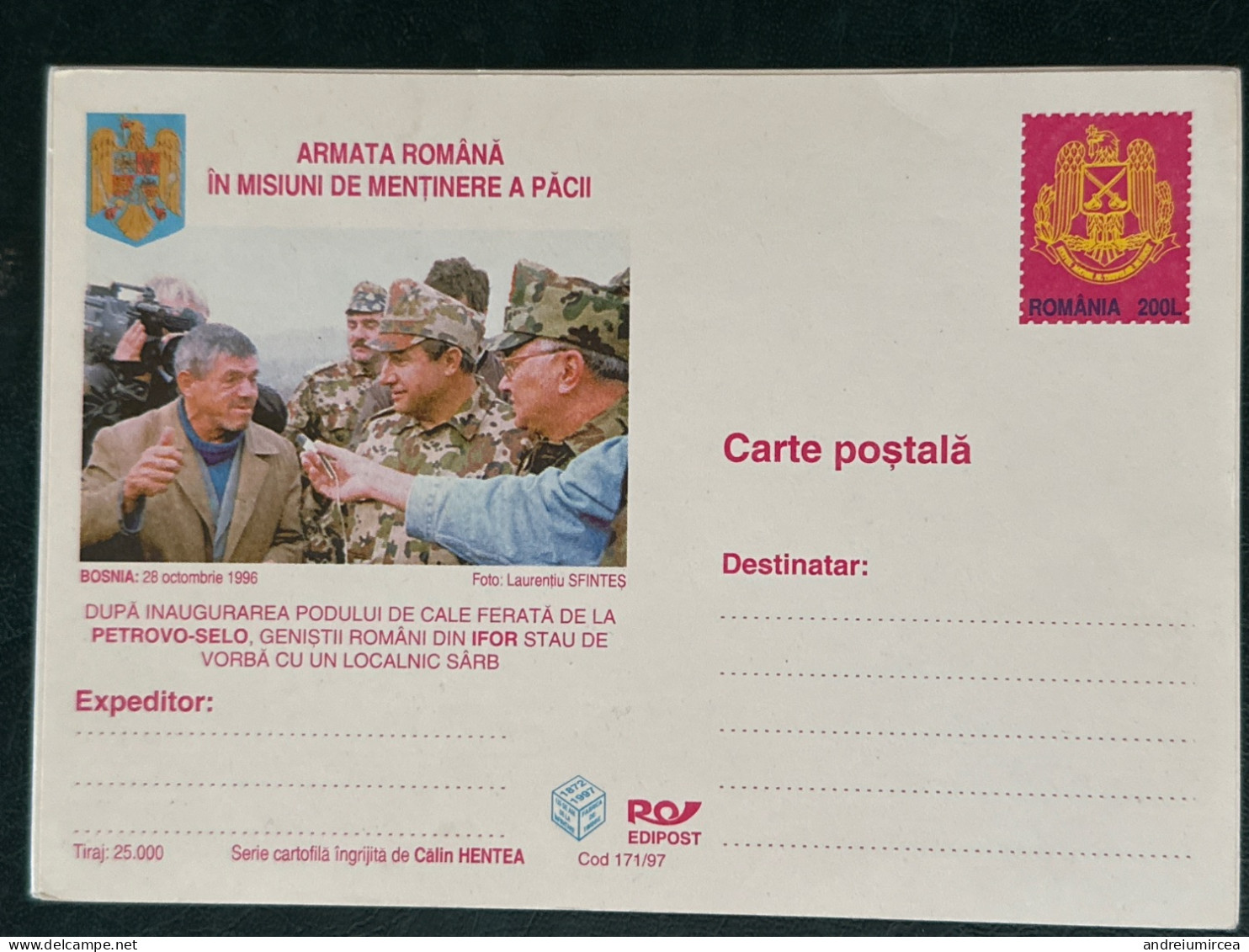 România 1996 Bosnia IFOR - Entiers Postaux