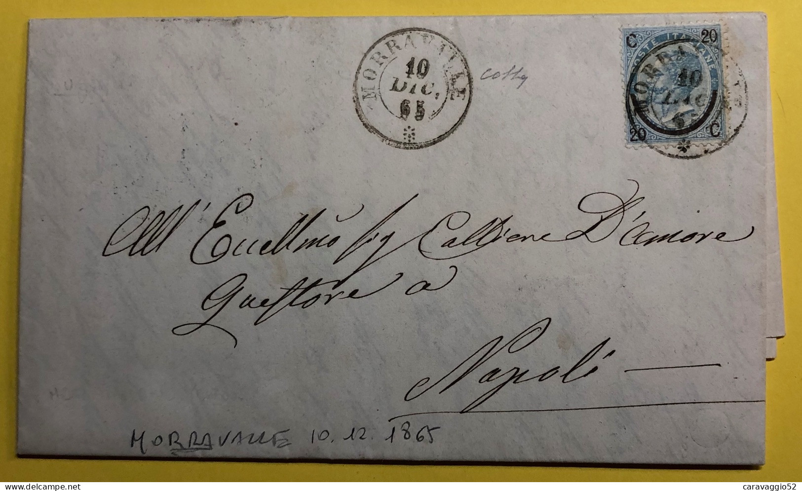 1865 MORRAVALLE  (MORROVALLE) RARO DATARIO USATO X POCHI MESI. SU 20/15 CENT FERRO DI CAVALLO SU LETTERA X NAPOLI F. COL - Storia Postale