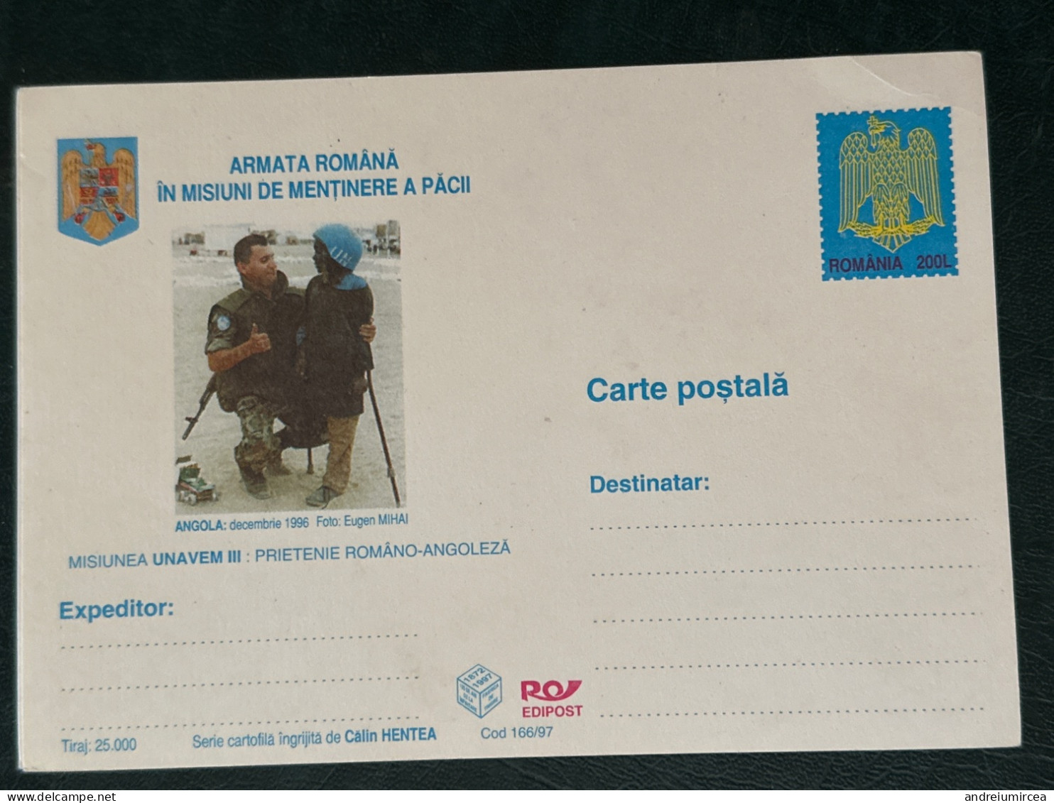 România 1996 Angola  UNAVEM III - Enteros Postales