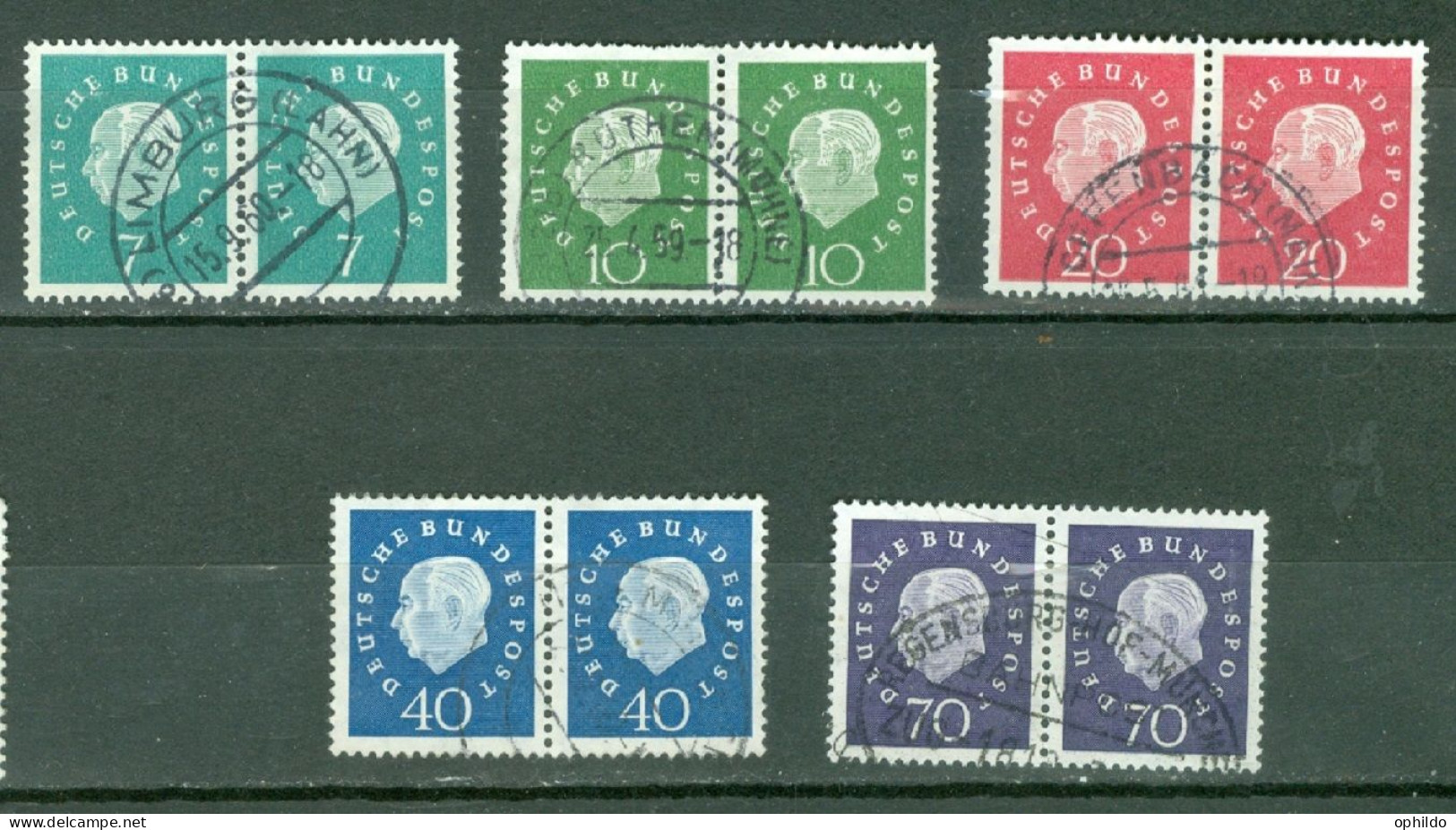 RFA    Michel  302/302 à 306/306  Waagerechte Paare   Ob Quasi  TB   Cote 650 Euro  - Used Stamps